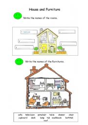 English Worksheet: house and furnitures
