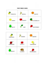 English Worksheet: FRUIT BINGO