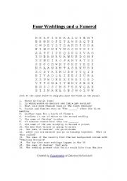 English Worksheet: Four Weddings and a Funeral Wordsearch