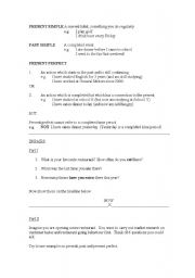 English worksheet: Present, Past & Present Perfect - Restaurants