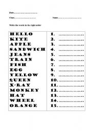 English Worksheet: alphabet order