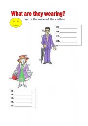 English Worksheet: Clothes:What are they wearing?