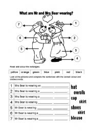 English Worksheet: WHAT ARE MR AND MRS BEAR WEARING