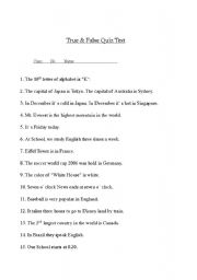 English worksheet: True and False