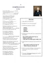 English Worksheet: SONG -AN ENGLISMAN IN NEW YORK