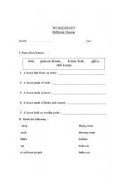 English Worksheet: Different Houses and rooms