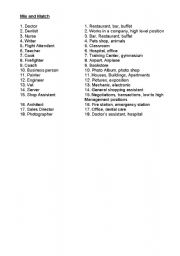 English Worksheet: Professions Mix and Match