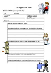 English Worksheet: Jobs Activity - Application Form, Interview and Writing Exercise