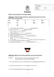 English worksheet: Patricias Pronouns Worksheet