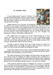 English Worksheet: St. Valentines story