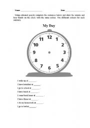 English Worksheet: My Day (Telling time)