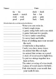 English Worksheet: Match homonyms to definitions