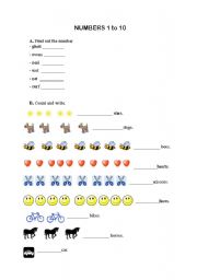 English worksheet: Numbers 1 to 10