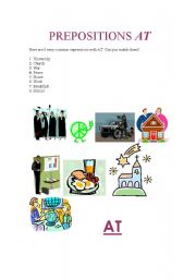 English worksheet: PREPOSITIONS, AT