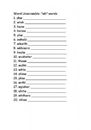English Worksheet: Unscramble wh words