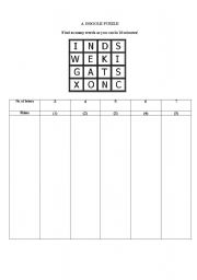 English Worksheet: Word Boggle