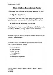 English Worksheet: Non - Fiction Descriptive Texts