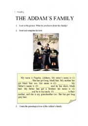 English Worksheet: Reading about the Addams Family