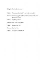 English worksheet: Ordering Fast Food Dialogue