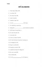 English worksheet: !00th Day Questions