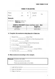 English worksheet: verb there to be