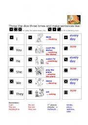 English Worksheet: Present tense and a dice
