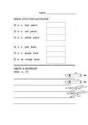 English worksheet: classroom and colours