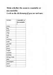 English worksheet: Find uncountable nouns
