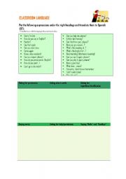 English Worksheet: classroom language