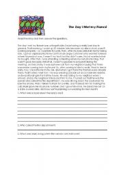English Worksheet: Past continuous reading: the day I met my fianc