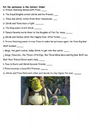 English Worksheet: Shrek 2 Film review in mixed-up sentences