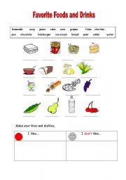 English Worksheet: Favorite Foods and Drinks:like-dislike