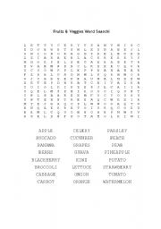 Fruits and veggies wordsearch