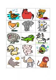 English Worksheet: animal memory game