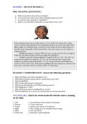 English Worksheet: READING NELSON MANDELA 