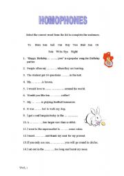 English Worksheet: Homophones