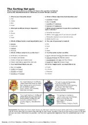 English Worksheet: The Sorting Hat Quiz