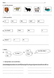 English worksheet: animal test