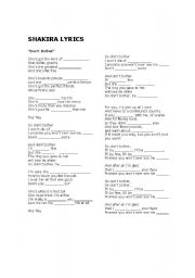 English Worksheet: SHAKIRA-Dont  Bother