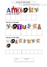 English Worksheet: days of the week 1