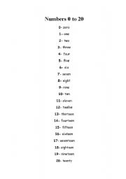 English worksheet: Numbers 0 to 20