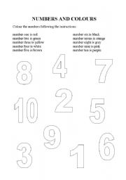 English worksheet: Numbers and colours