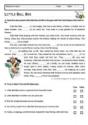 English Worksheet: Little Bell Bee