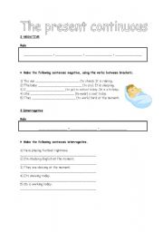 English worksheet: present coninuous negative