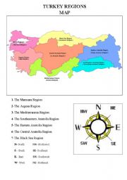 the map and regions of Turkey