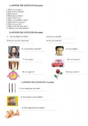 English worksheet: exam for begginer