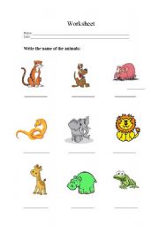 English worksheet: animals