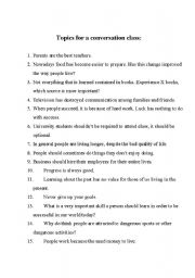 English Worksheet: Topics for a speaking class