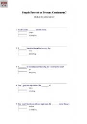 English worksheet: present simple and present continuous teneses