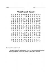 English worksheet: wordsearch school subjects